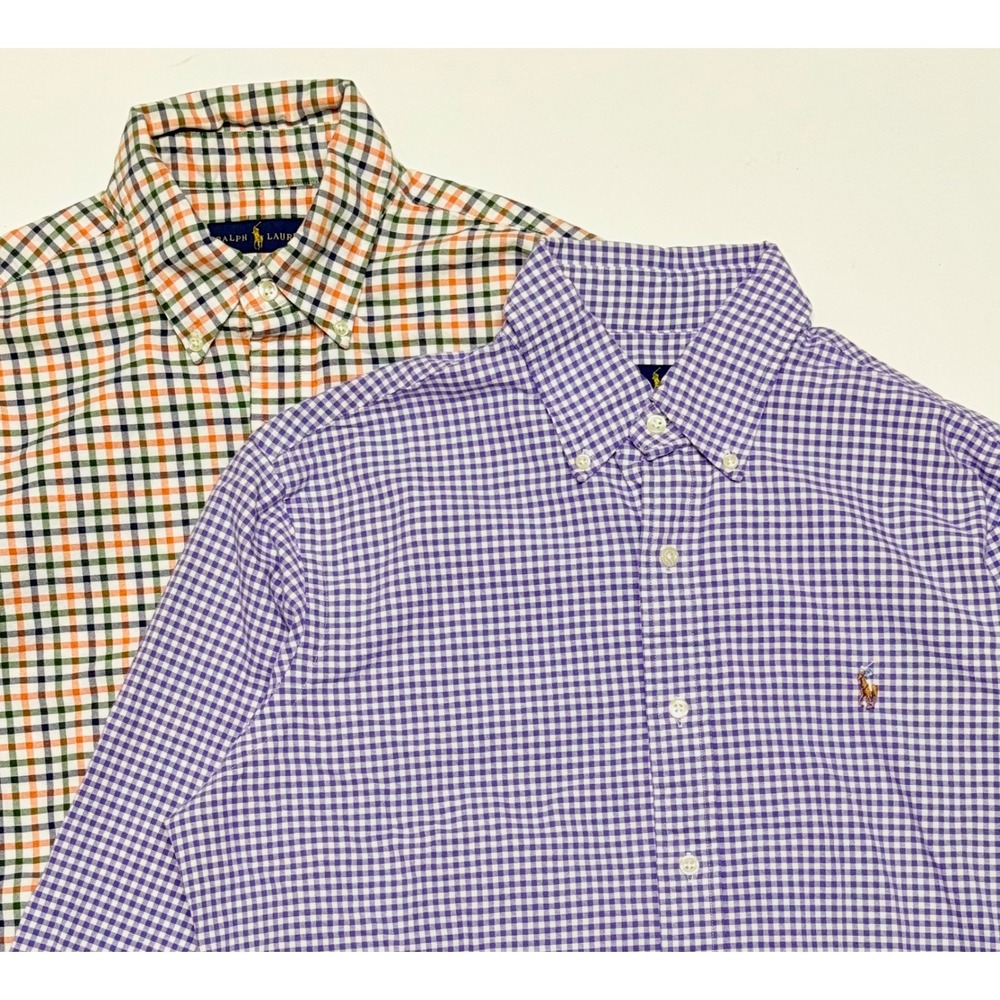 Ralph Lauren Mens Button Down Shirt Bundle Gingham Plaid Purple Orange Green‎ M